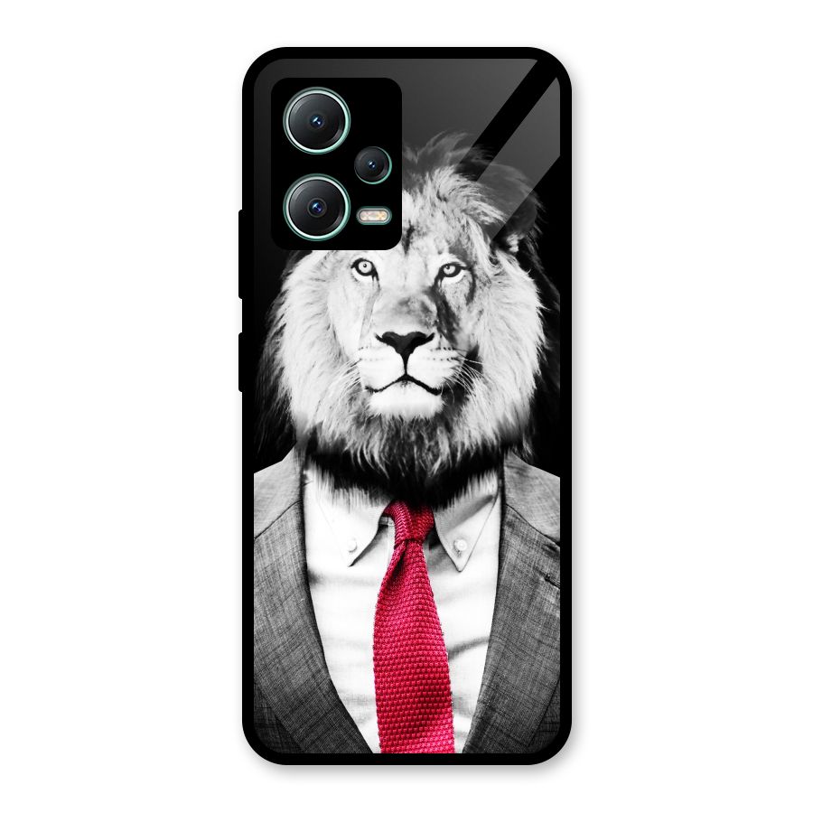 Lion with Red Tie Glass Back Case for Poco X5