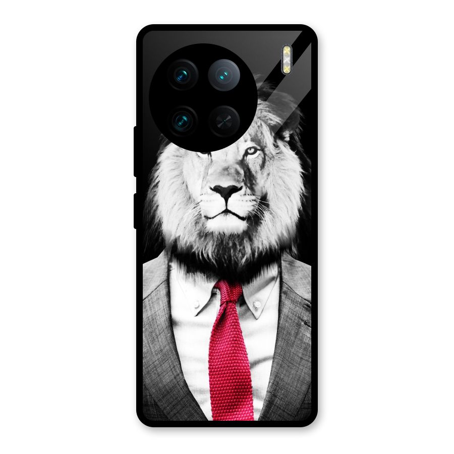 Lion with Red Tie Glass Back Case for Vivo X90 Pro