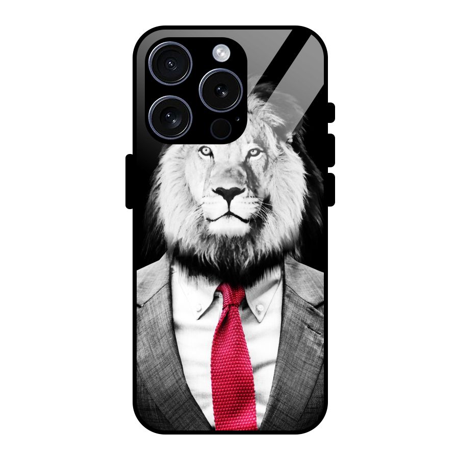 Lion with Red Tie Glass Back Case for iPhone 15 Pro