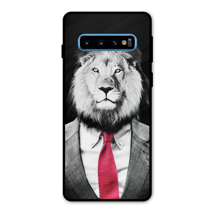 Lion with Red Tie Metal Back Case for Galaxy S10