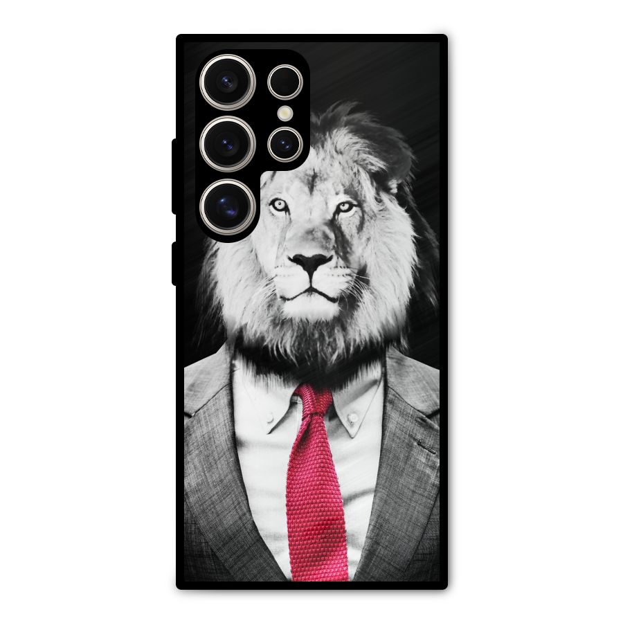 Lion with Red Tie Metal Back Case for Galaxy S24 Ultra