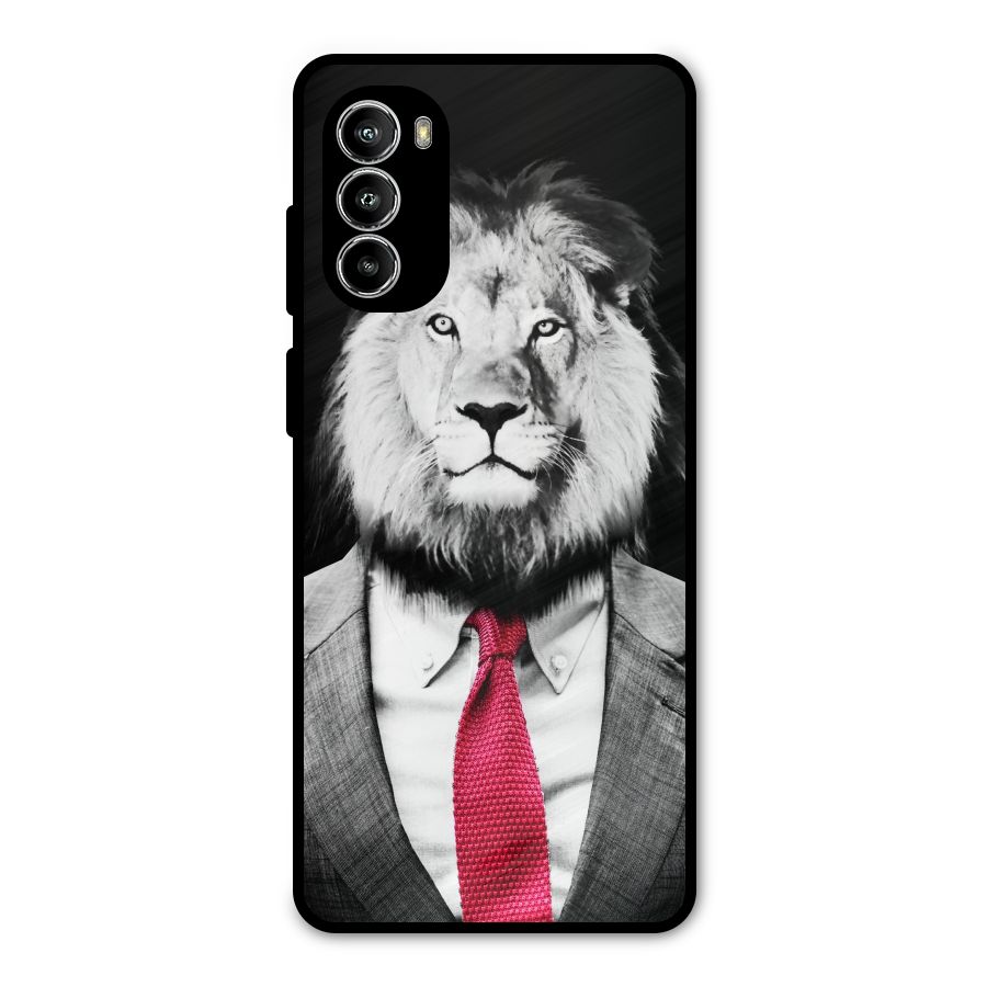 Lion with Red Tie Metal Back Case for Moto G52