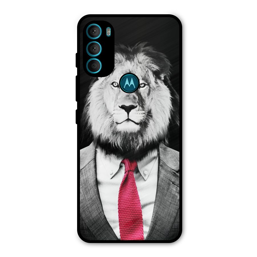 Lion with Red Tie Metal Back Case for Moto G71 5G