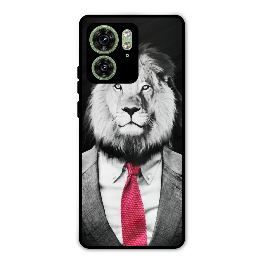 Lion with Red Tie Metal Back Case for Motorola Edge 40 5G