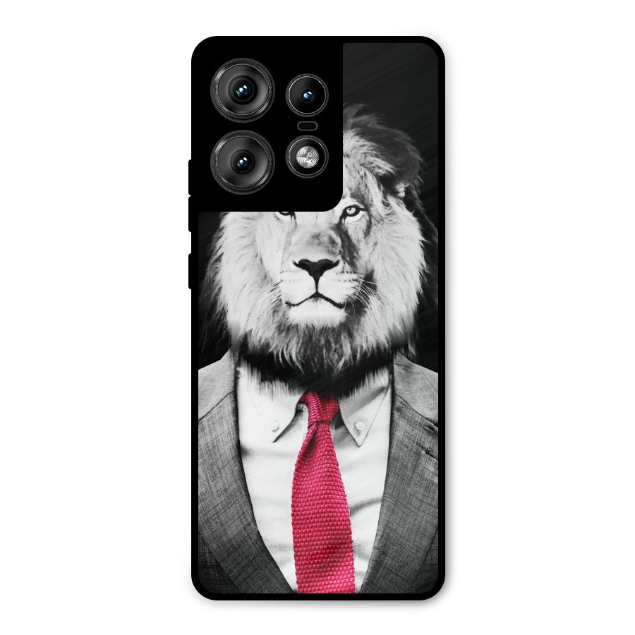 Lion with Red Tie Metal Back Case for Motorola Edge 50 Pro