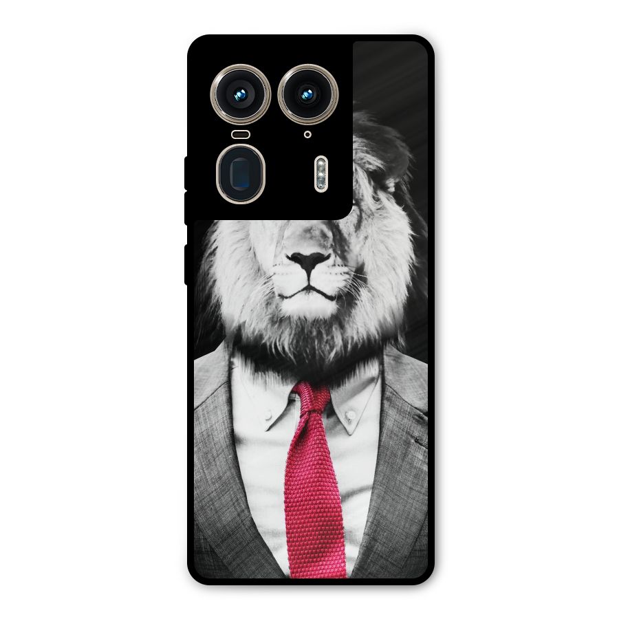 Lion with Red Tie Metal Back Case for Motorola Edge 50 Ultra