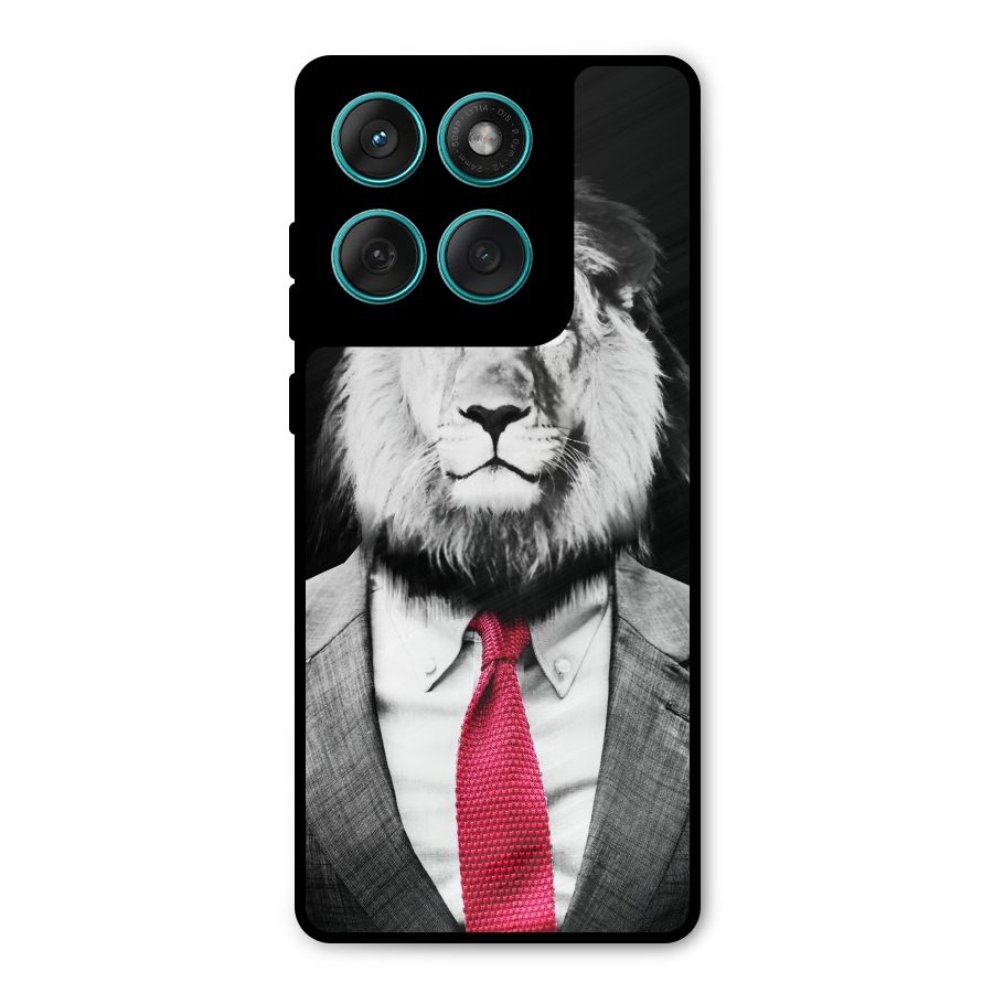 Lion with Red Tie Metal Back Case for Motorola Edge 60 Fusion