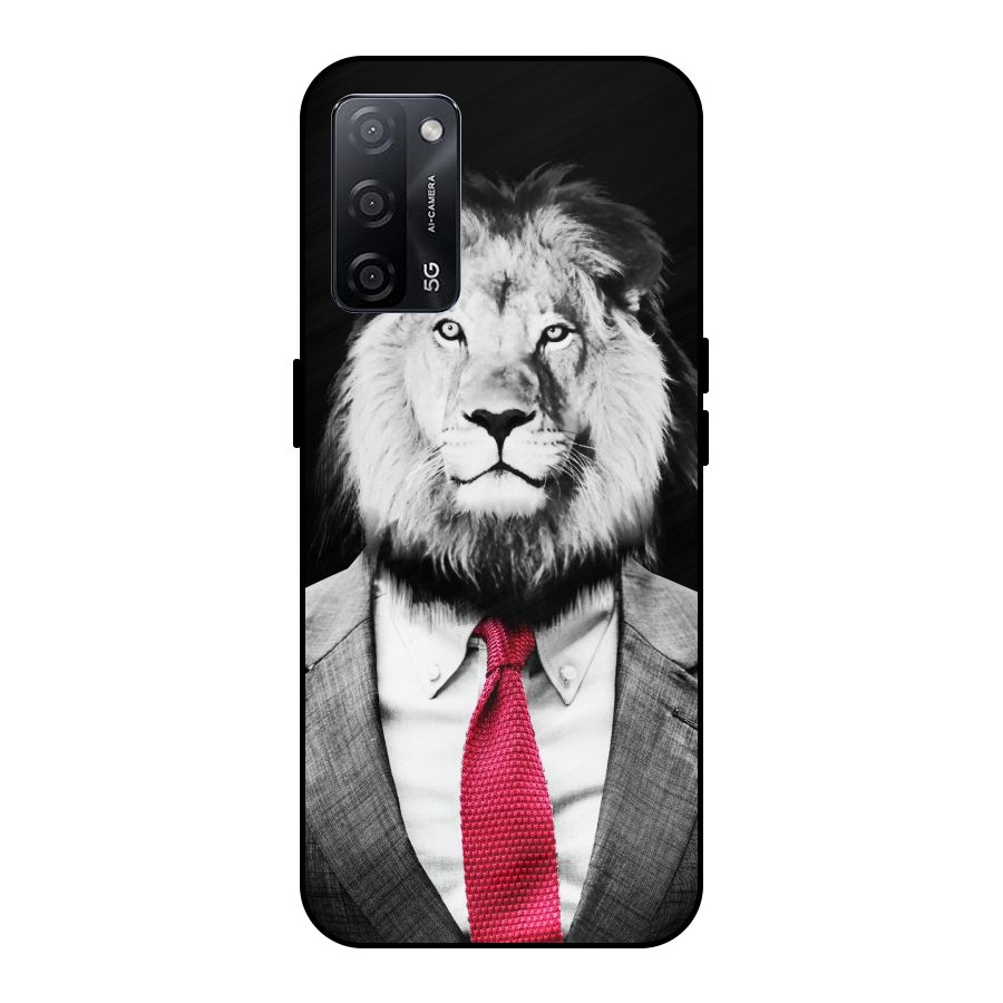 Lion with Red Tie Metal Back Case for Oppo A53s 5G