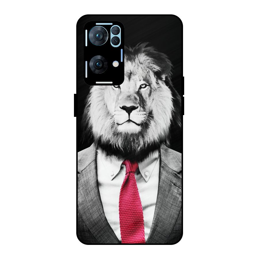 Lion with Red Tie Metal Back Case for Oppo Reno7 Pro 5G