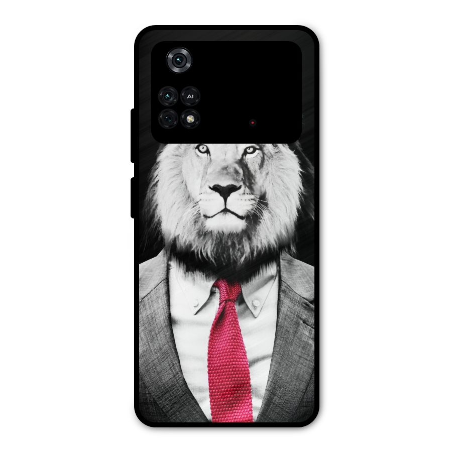 Lion with Red Tie Metal Back Case for Poco M4 Pro 4G
