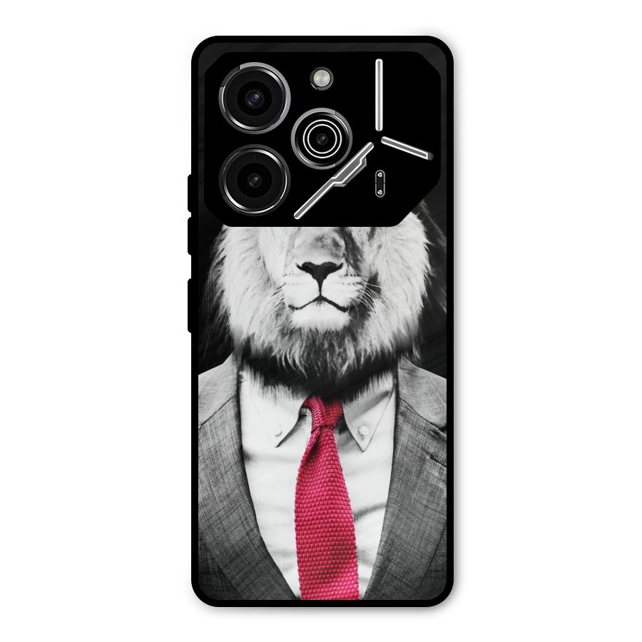 Lion with Red Tie Metal Back Case for Tecno Pova 6 Pro