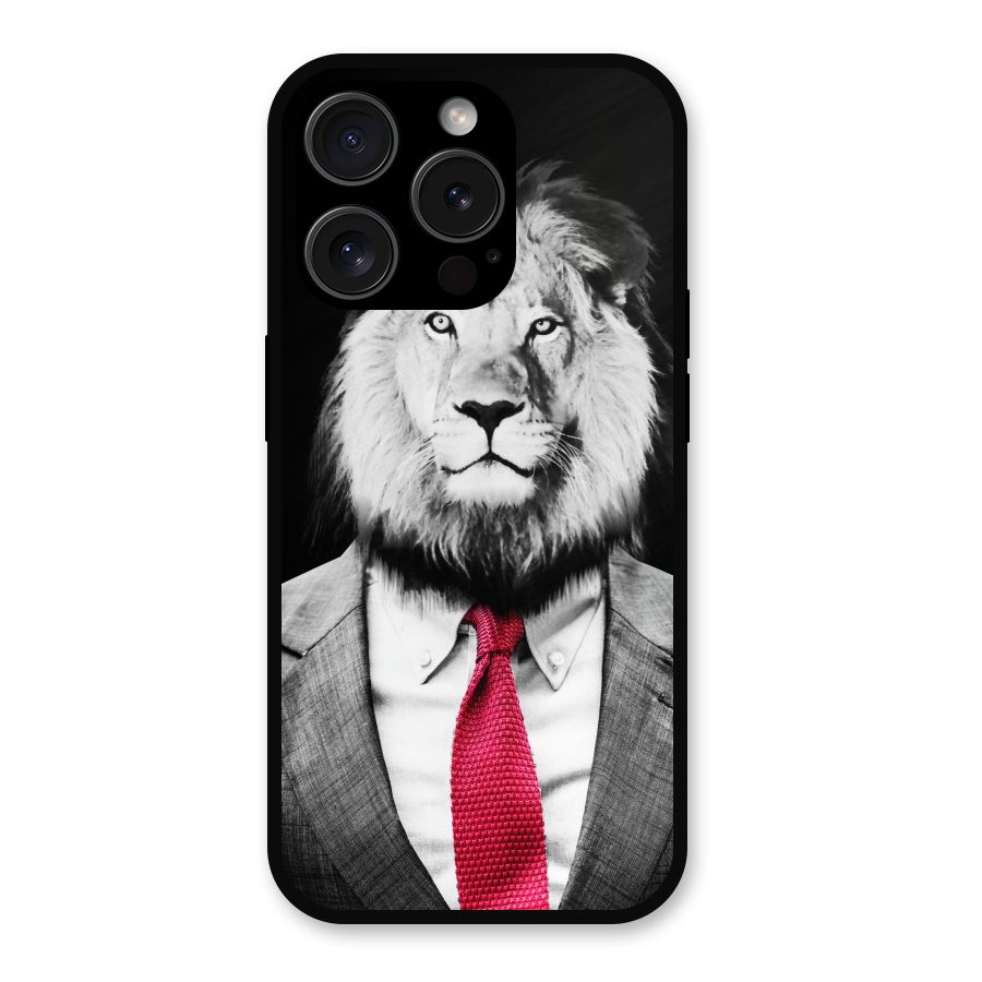Lion with Red Tie Metal Back Case for iPhone 15 Pro