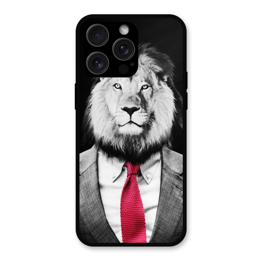 Lion with Red Tie Metal Back Case for iPhone 15 Pro Max