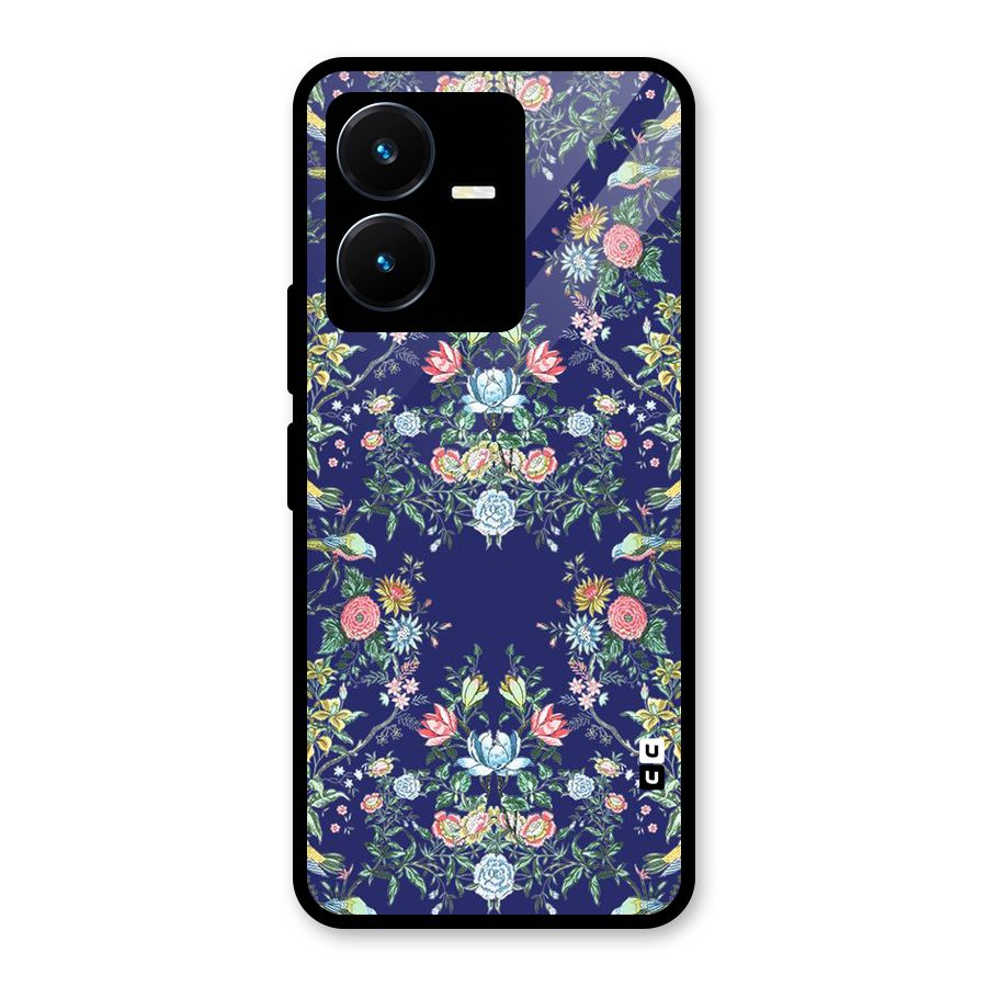 Little Flowers Pattern Glass Back Case for Vivo Y22s