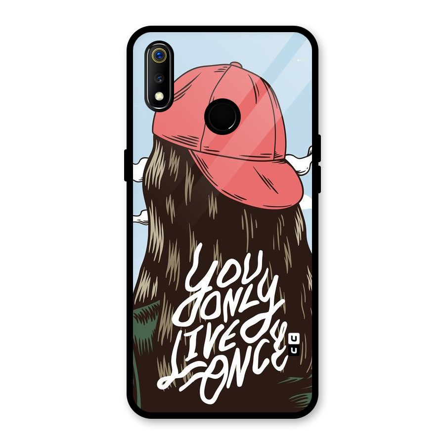 Live Once Glass Back Case for Realme 3