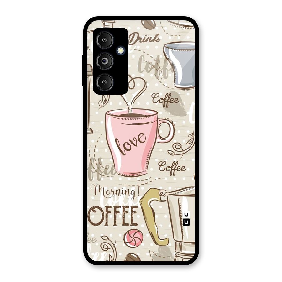 Love Coffee Design Glass Back Case for Galaxy M14 5G