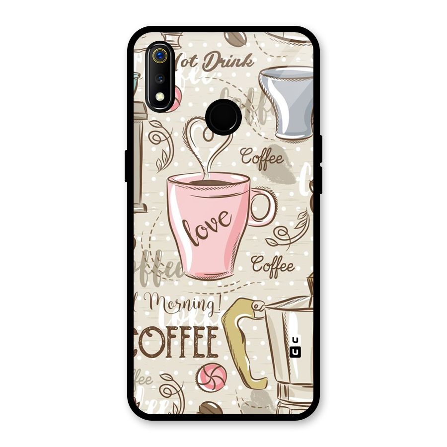 Love Coffee Design Glass Back Case for Realme 3i