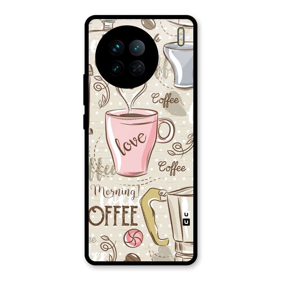 Love Coffee Design Glass Back Case for Vivo X90