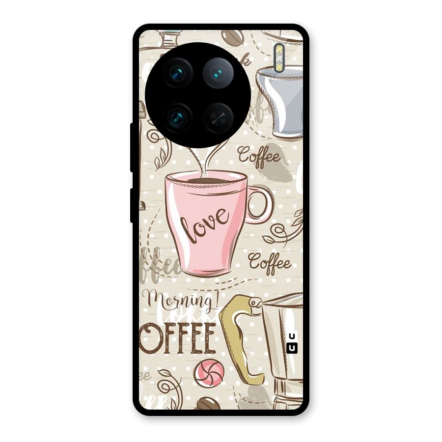 Love Coffee Design Glass Back Case for Vivo X90 Pro