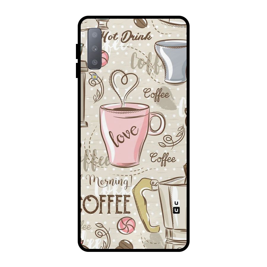 Love Coffee Design Metal Back Case for Galaxy A7 (2018)
