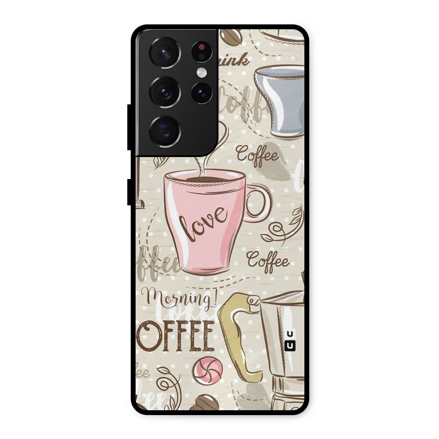 Love Coffee Design Metal Back Case for Galaxy S21 Ultra 5G