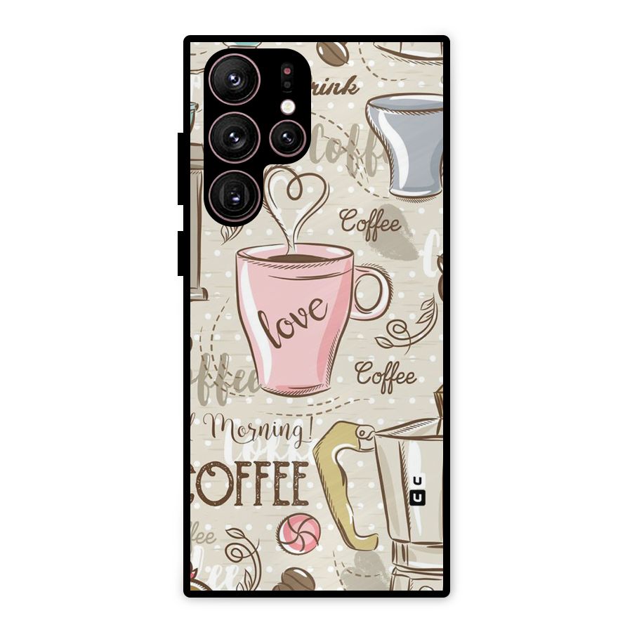 Love Coffee Design Metal Back Case for Galaxy S22 Ultra 5G
