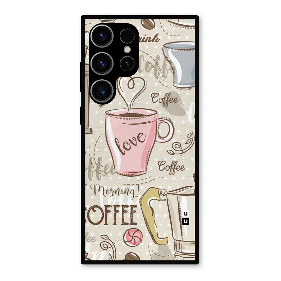 Love Coffee Design Metal Back Case for Galaxy S23 Ultra