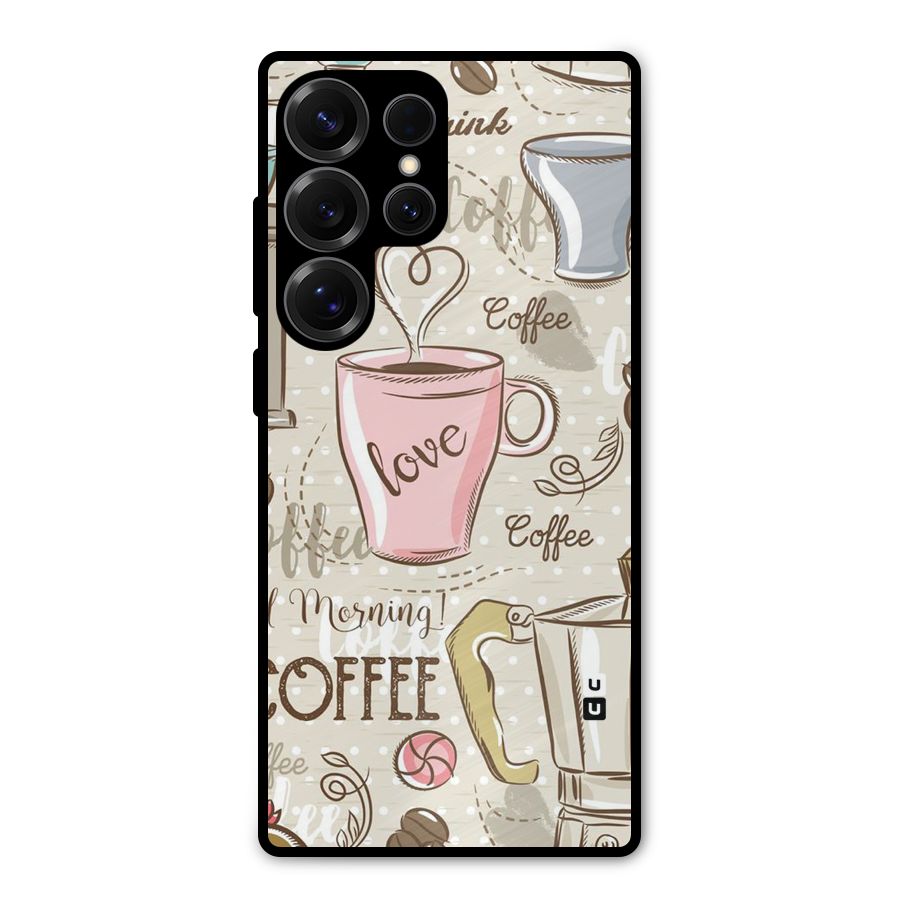 Love Coffee Design Metal Back Case for Galaxy S25 Ultra