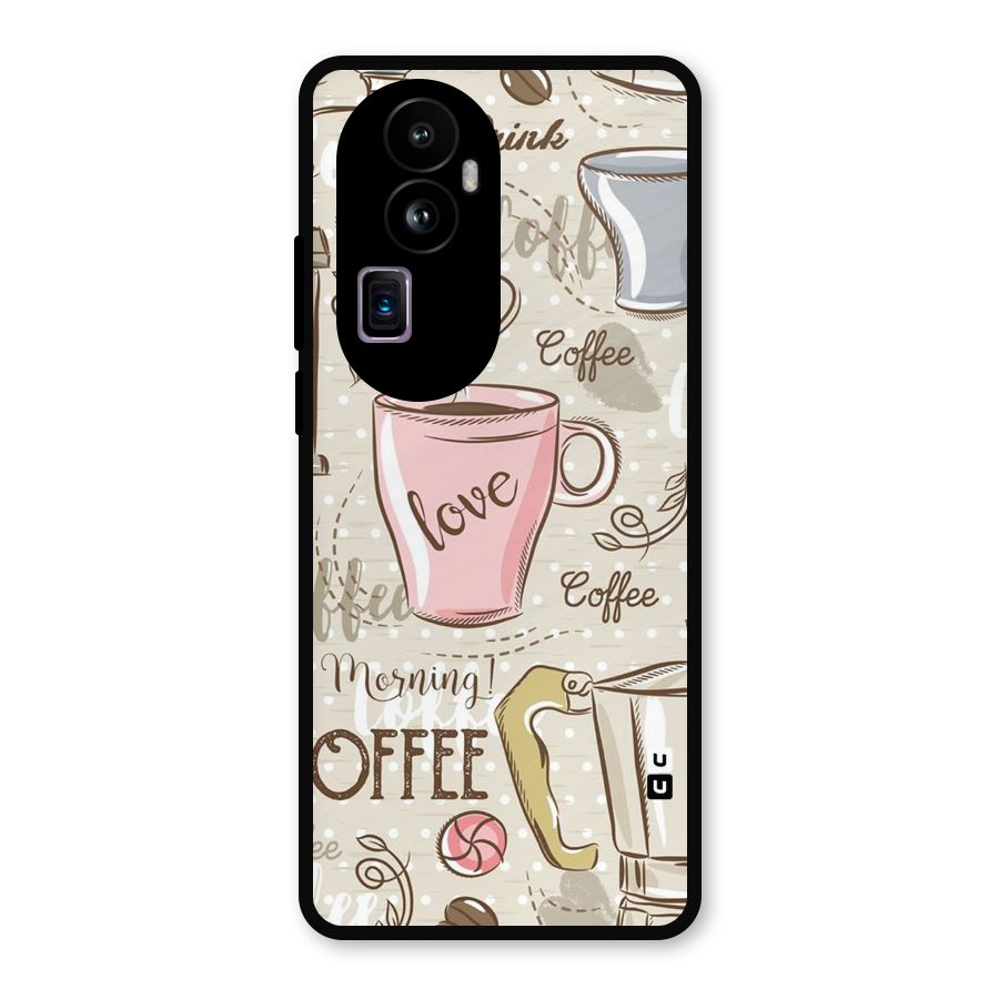 Love Coffee Design Metal Back Case for Oppo Reno10 Pro Plus