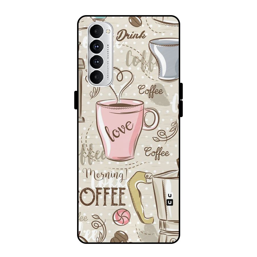 Love Coffee Design Metal Back Case for Oppo Reno4 Pro