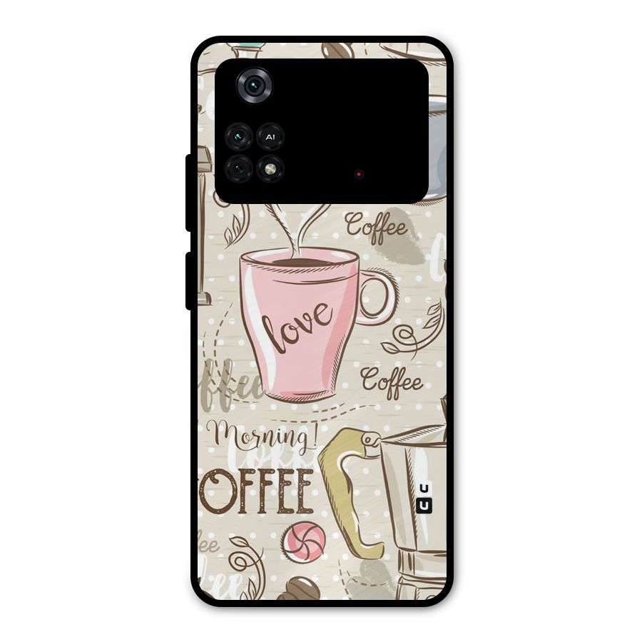 Love Coffee Design Metal Back Case for Poco M4 Pro 4G
