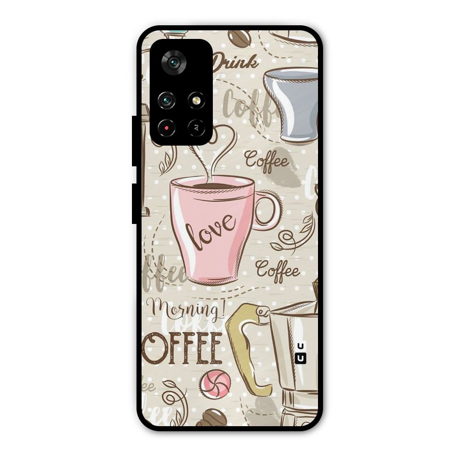 Love Coffee Design Metal Back Case for Poco M4 Pro 5G