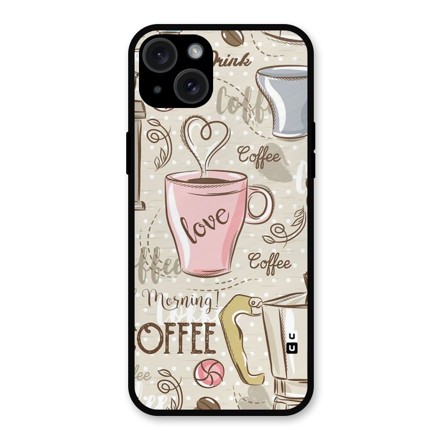 Love Coffee Design Metal Back Case for iPhone 15 Plus