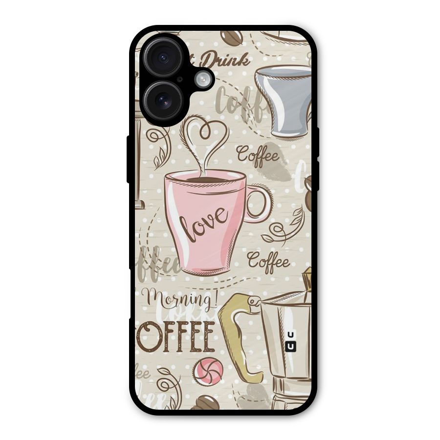 Love Coffee Design Metal Back Case for iPhone 16 Plus