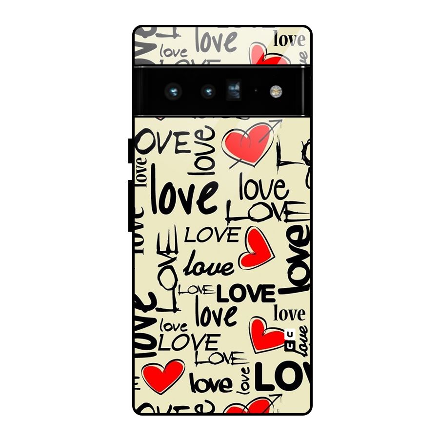 Love Hearts Pattern Glass Back Case for Google Pixel 6 Pro