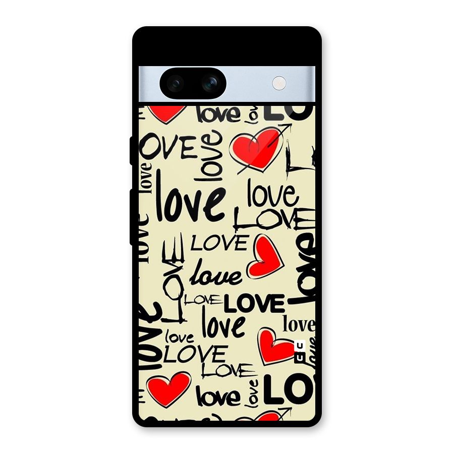 Love Hearts Pattern Glass Back Case for Google Pixel 7a