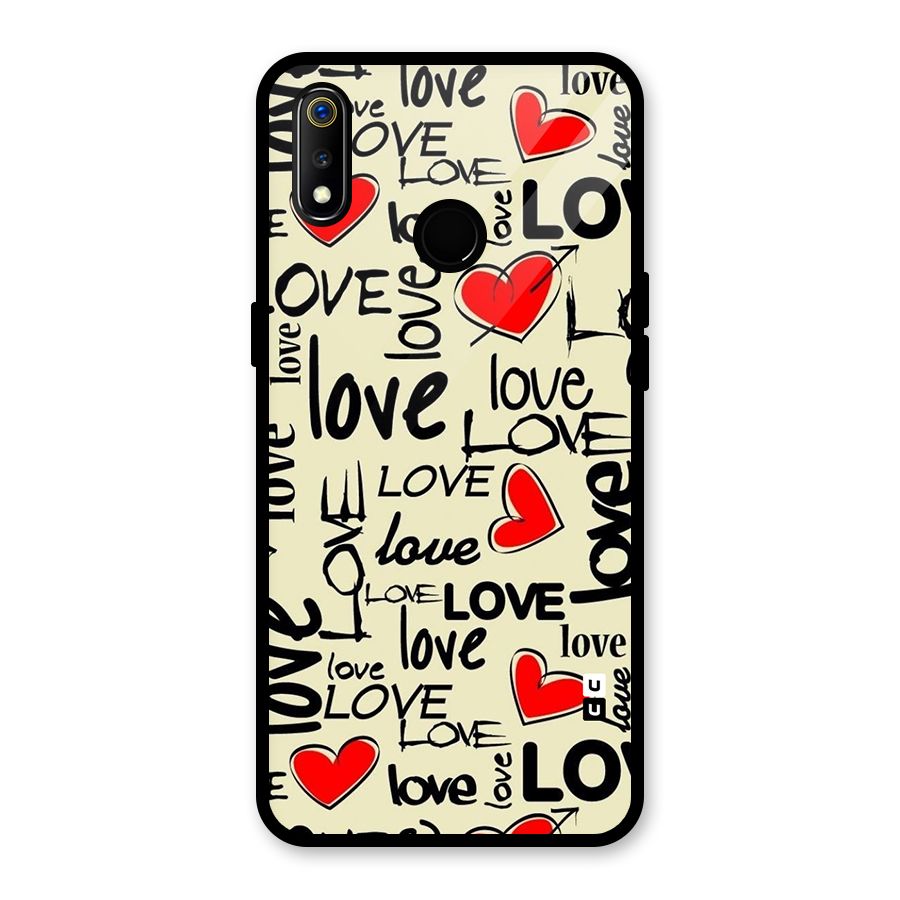 Love Hearts Pattern Glass Back Case for Realme 3