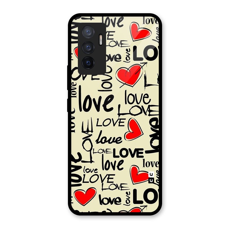 Love Hearts Pattern Glass Back Case for Vivo V23e