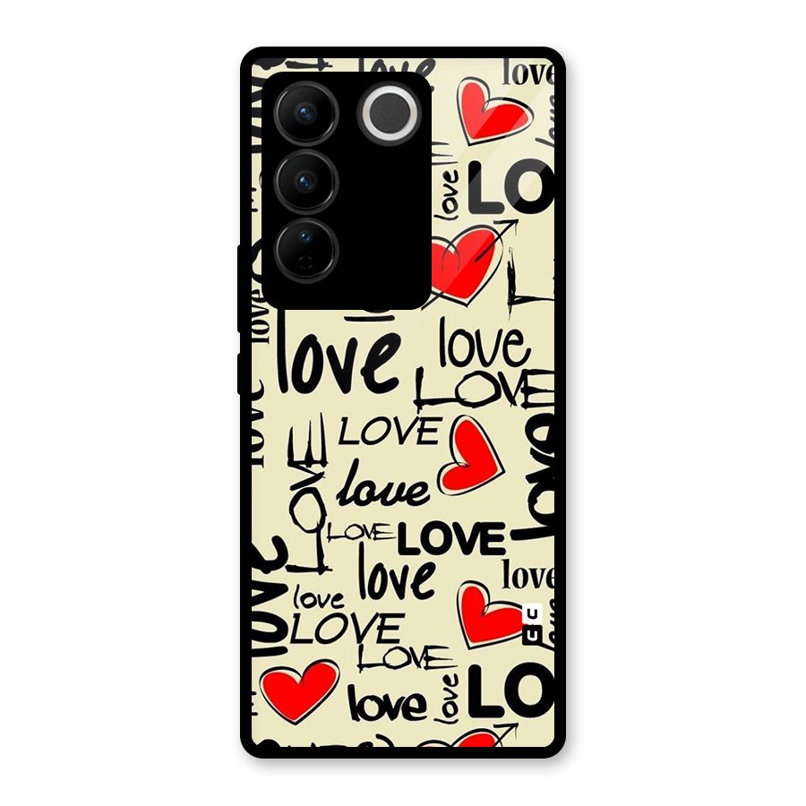 Love Hearts Pattern Glass Back Case for Vivo V27