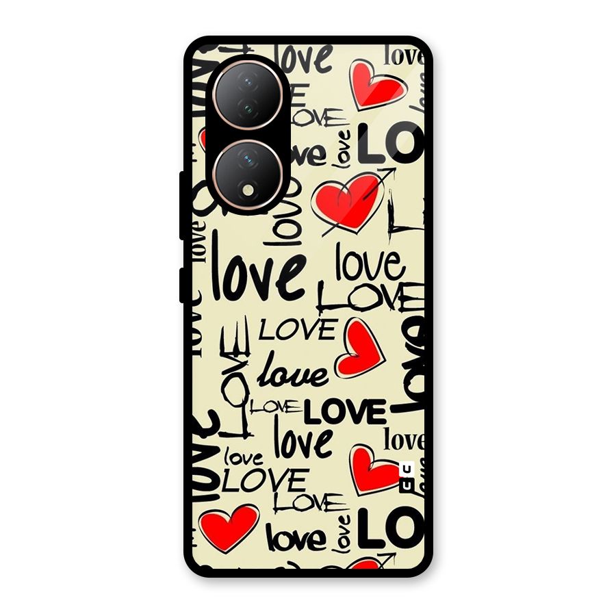 Love Hearts Pattern Glass Back Case for Vivo Y100A