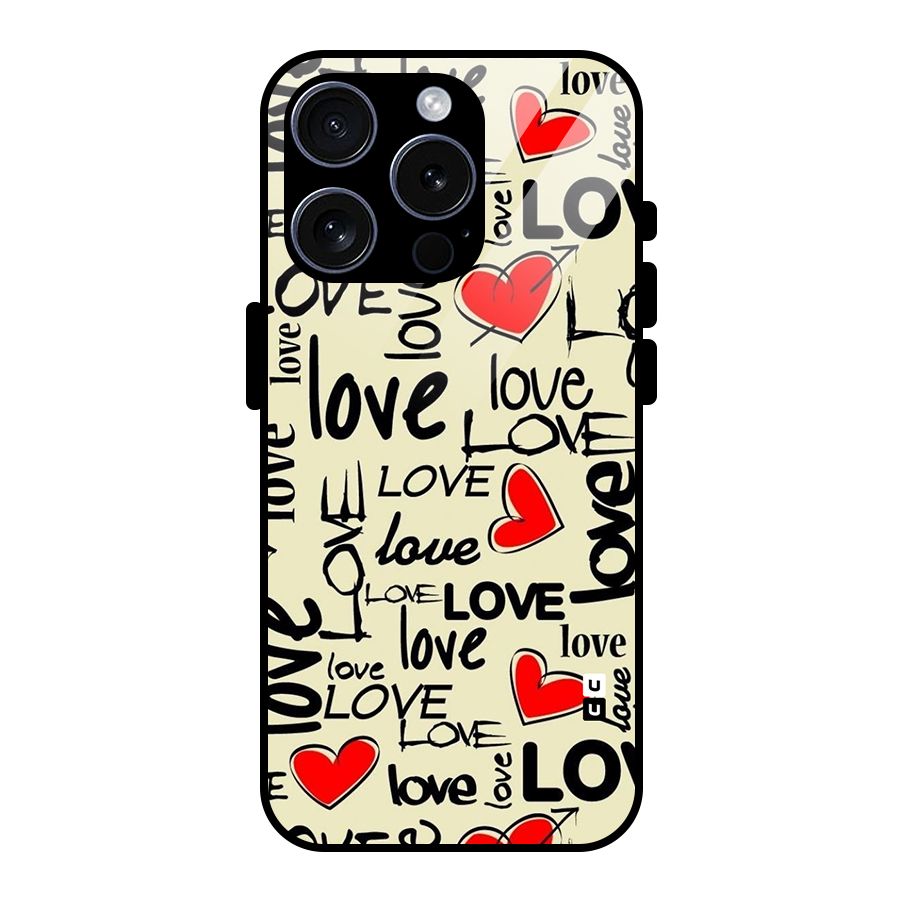 Love Hearts Pattern Glass Back Case for iPhone 15 Pro