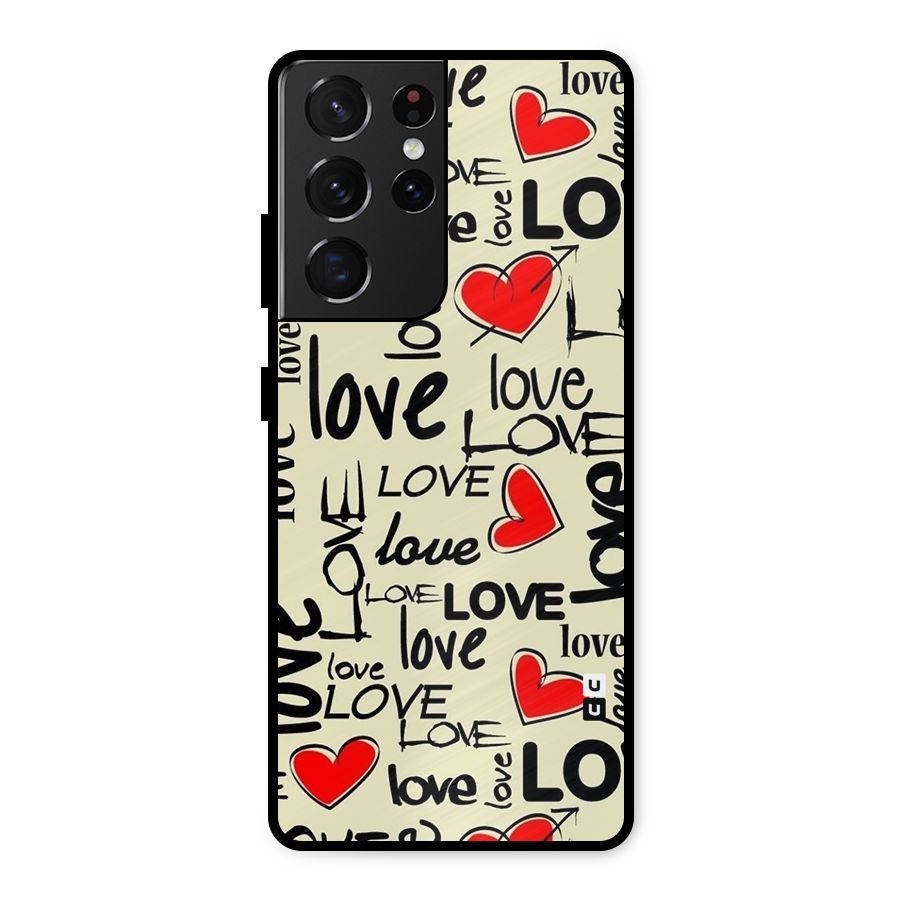 Love Hearts Pattern Metal Back Case for Galaxy S21 Ultra 5G