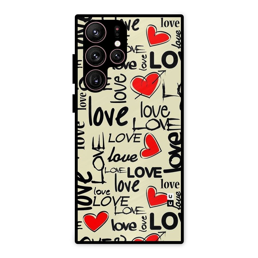Love Hearts Pattern Metal Back Case for Galaxy S22 Ultra 5G
