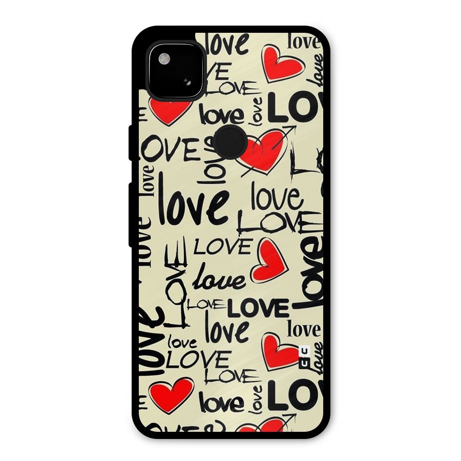 Love Hearts Pattern Metal Back Case for Google Pixel 4a