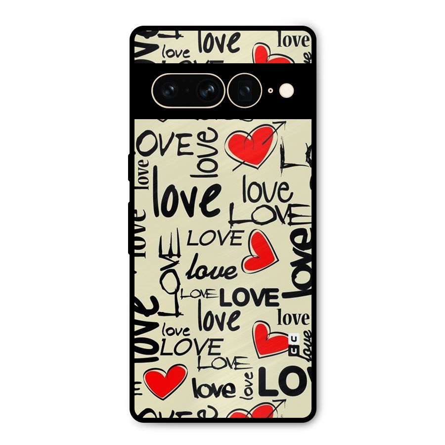 Love Hearts Pattern Metal Back Case for Google Pixel 7 Pro