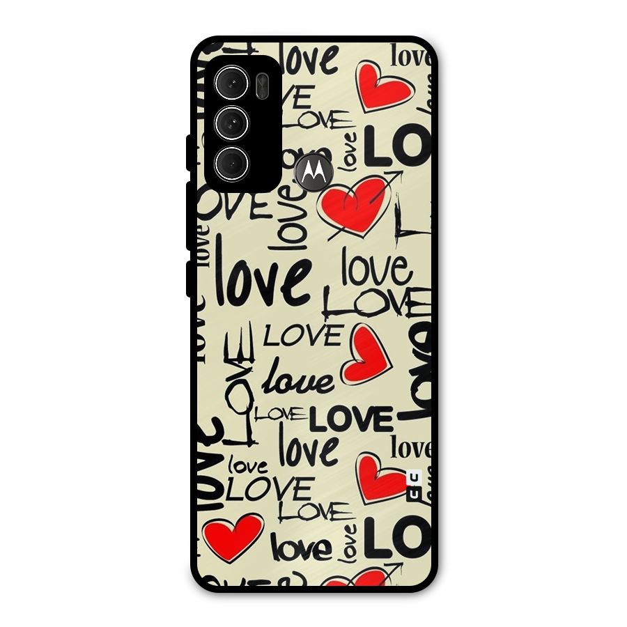 Love Hearts Pattern Metal Back Case for Moto G60