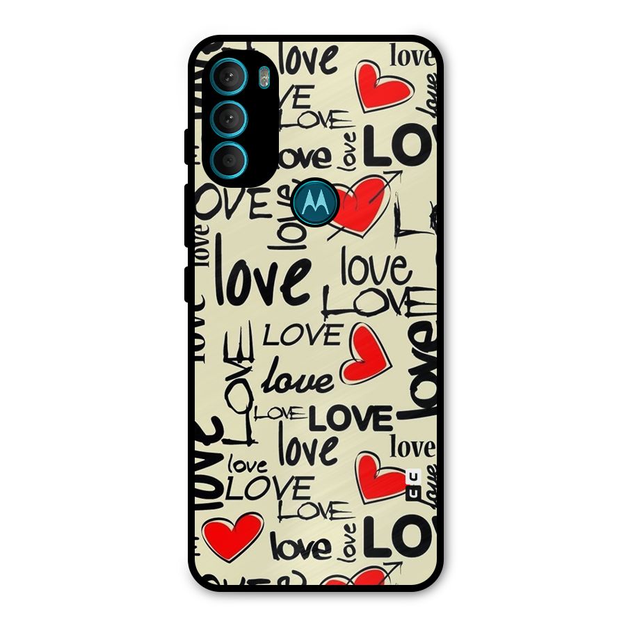 Love Hearts Pattern Metal Back Case for Moto G71 5G