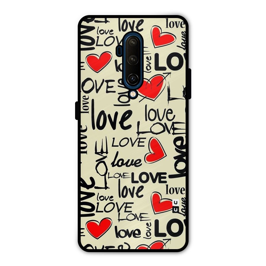 Love Hearts Pattern Metal Back Case for OnePlus 7T Pro