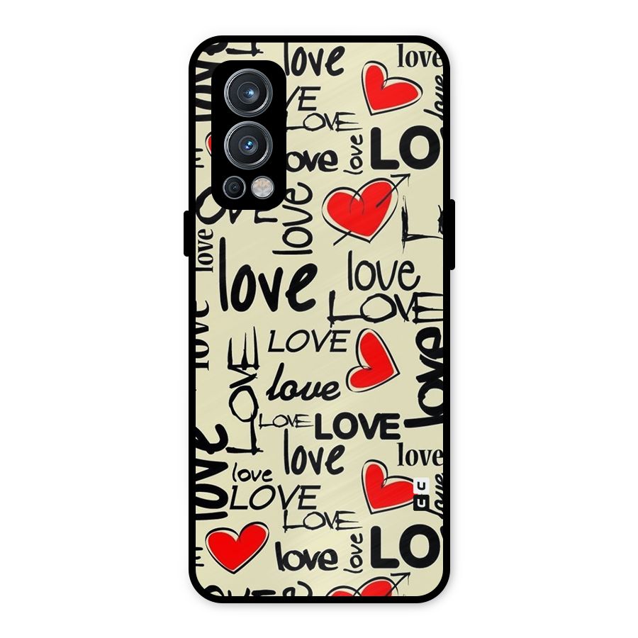 Love Hearts Pattern Metal Back Case for OnePlus Nord 2 5G