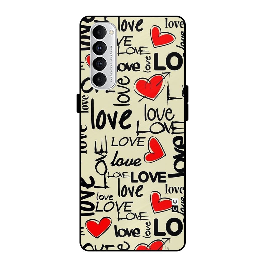 Love Hearts Pattern Metal Back Case for Oppo Reno4 Pro